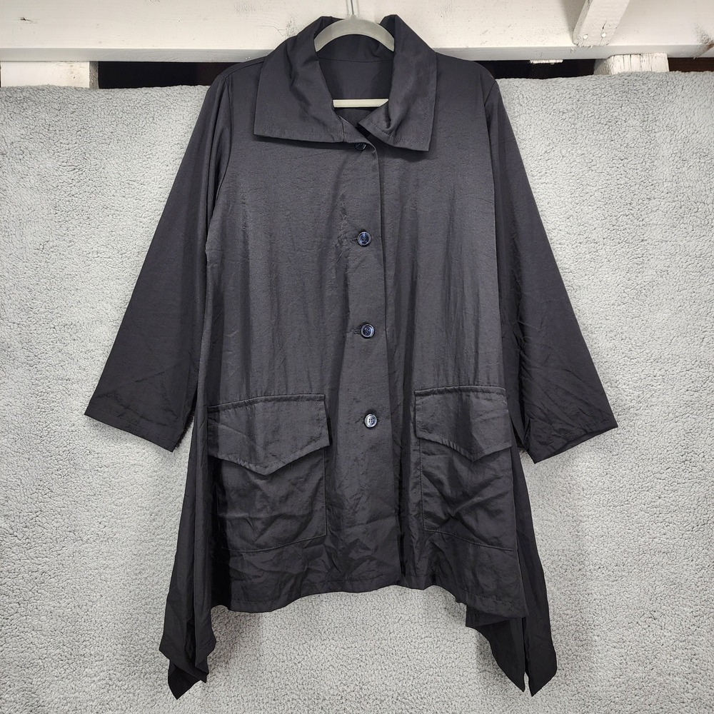 Heydari Medium Black‎ Asymmetrical Sharkbite Hem Button Front Jacket USA